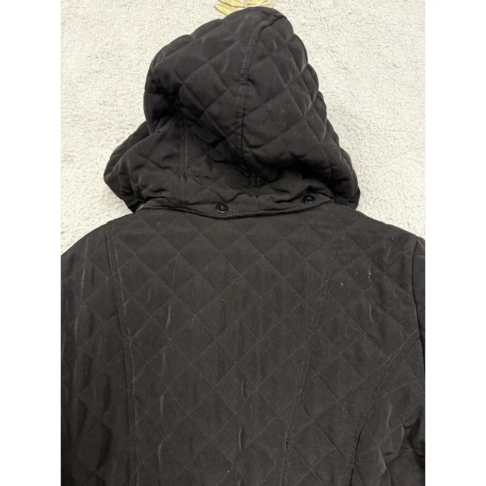 St. John's Bay Jacket Womens 1X Black Quilted Hooded Faux Fur Lined‎ Zip Pockets